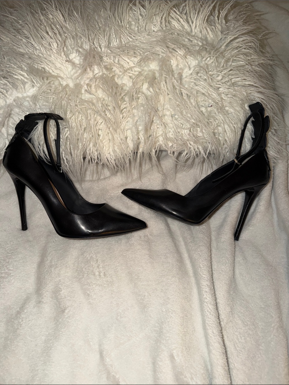 Fendi Black Pointed Leather Ankle-Strap Pumps with alligator embossed. So chic!! - Picture 3 of 5